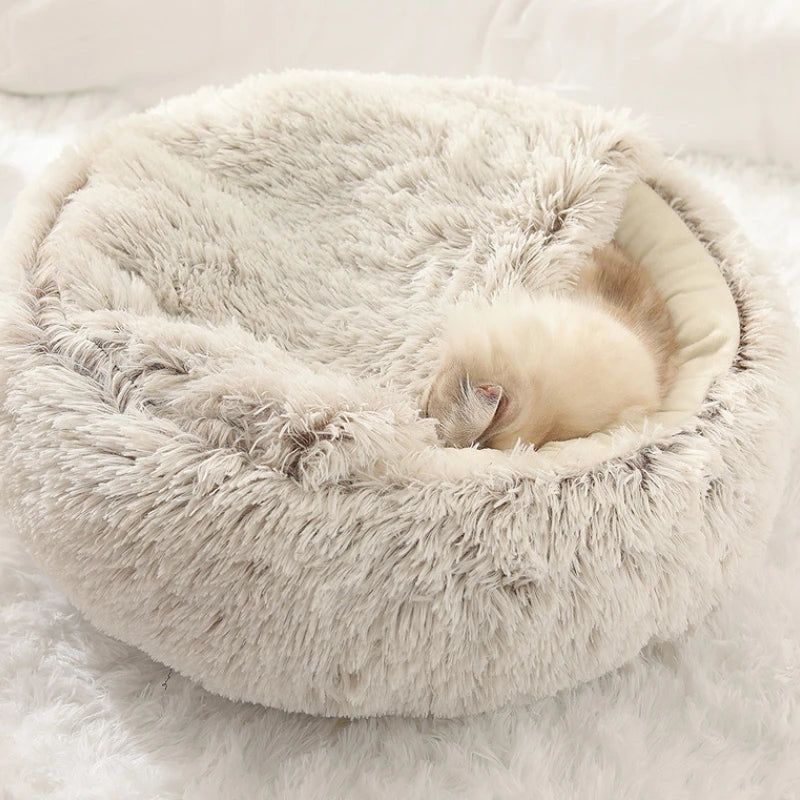 Cama Redonda de Felpa para Gatos y Perros Pequeños – Suavidad, calidez y confort en un diseño moderno y acogedor
