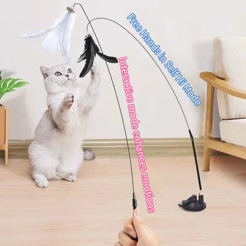 Juguete interactivo con plumas, campana y ventosa para gatos
