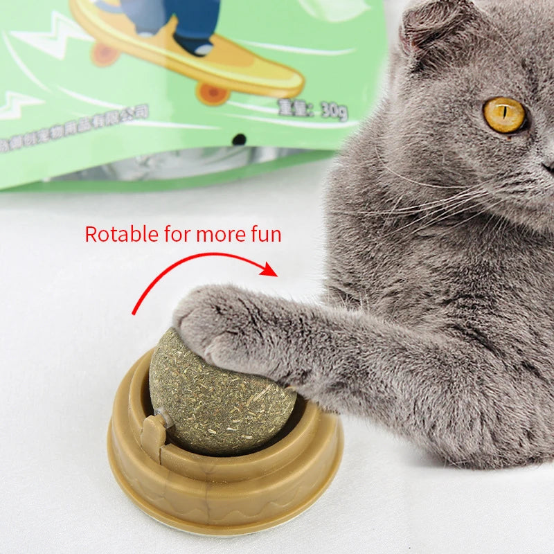 Pelota de hierba gatera natural adherible para gatos – Juguete y snack digestivo