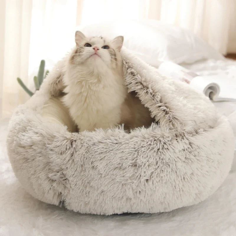 Cama Redonda de Felpa para Gatos y Perros Pequeños – Suavidad, calidez y confort en un diseño moderno y acogedor