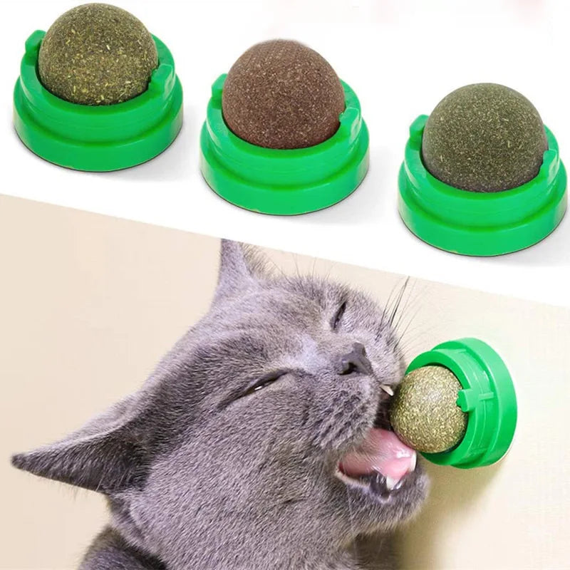 Pelota de hierba gatera natural adherible para gatos – Juguete y snack digestivo