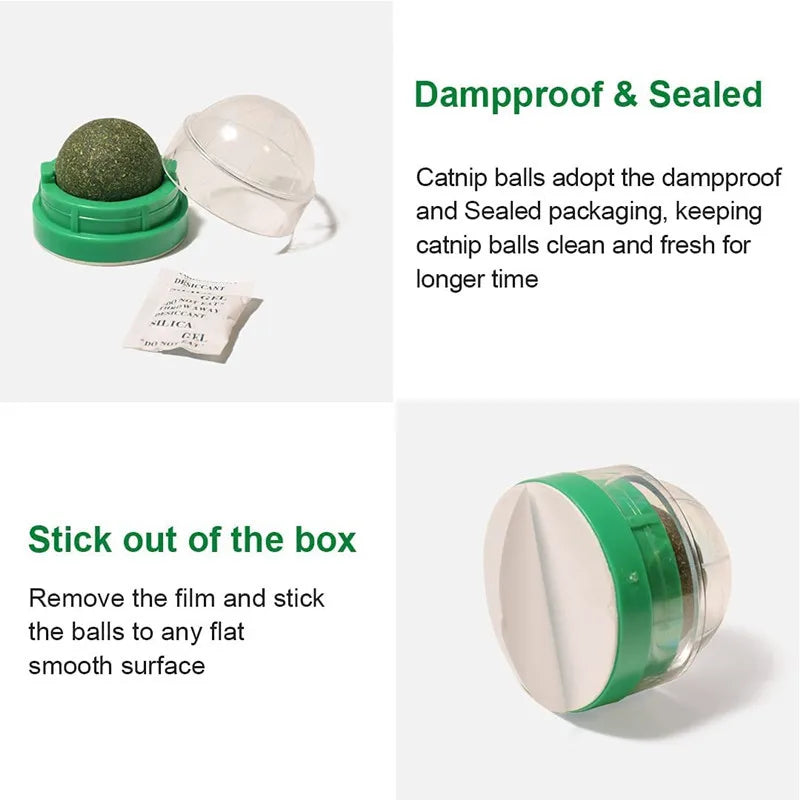 Pelota de hierba gatera natural adherible para gatos – Juguete y snack digestivo