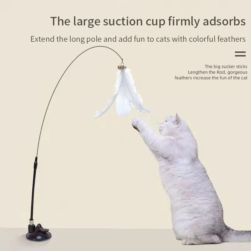 Juguete interactivo con plumas, campana y ventosa para gatos