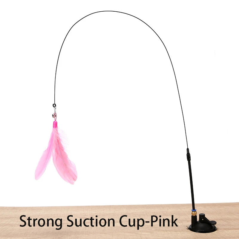 Juguete interactivo con plumas, campana y ventosa para gatos