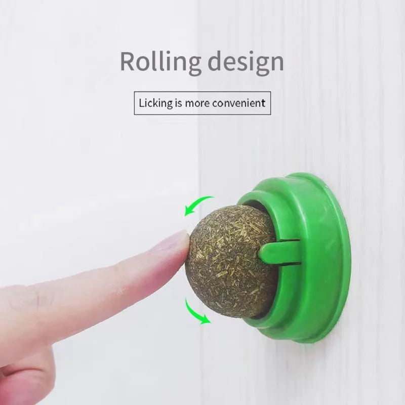 Pelota de hierba gatera natural adherible para gatos – Juguete y snack digestivo