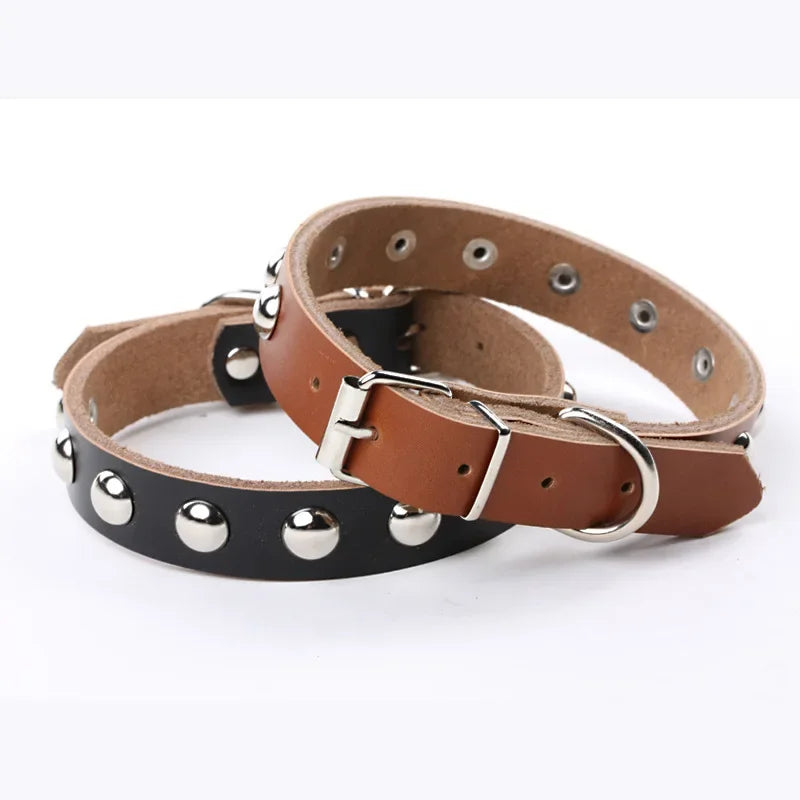 Collar de Cuero con Tachuelas para Perros y Gatos – Ajustable y Resistente