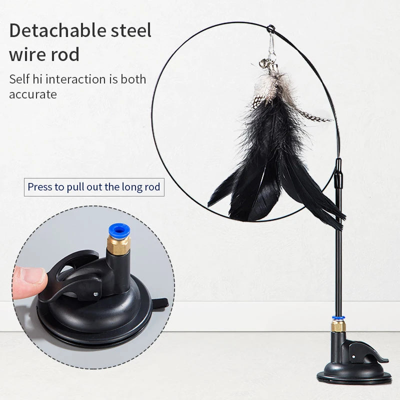 Juguete interactivo con plumas, campana y ventosa para gatos