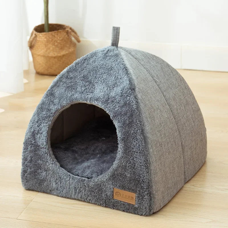 Cueva Semicerrada para Gatos y Perros Pequeños – Cálida, Suave y Antideslizante