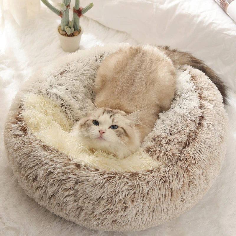 Cama Redonda de Felpa para Gatos y Perros Pequeños – Suavidad, calidez y confort en un diseño moderno y acogedor
