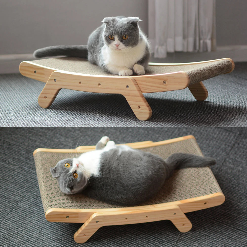 Rascador en madera para gatos con multiple niveles y accesorios de instalación