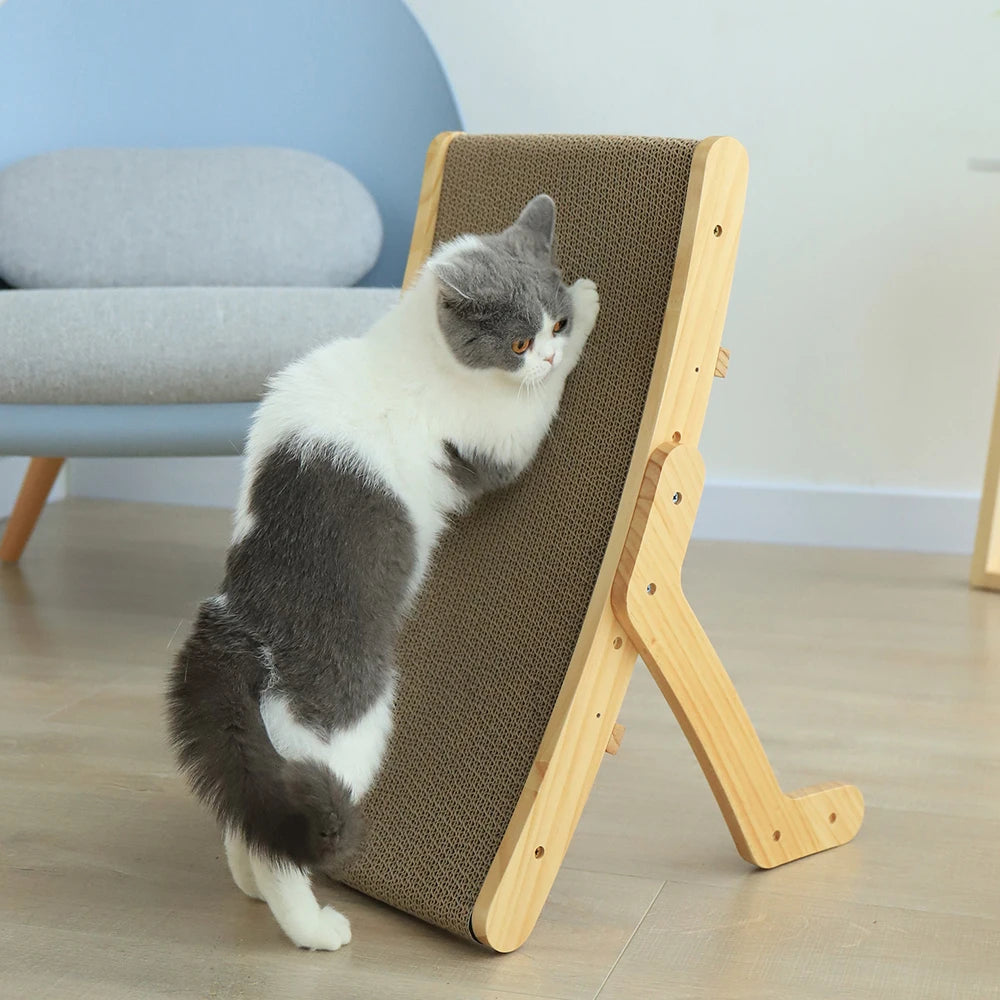Rascador en madera para gatos con multiple niveles y accesorios de instalación