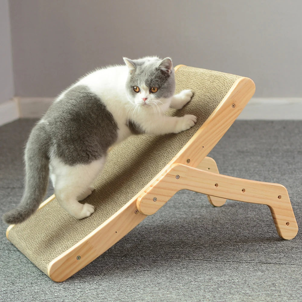 Rascador en madera para gatos con multiple niveles y accesorios de instalación