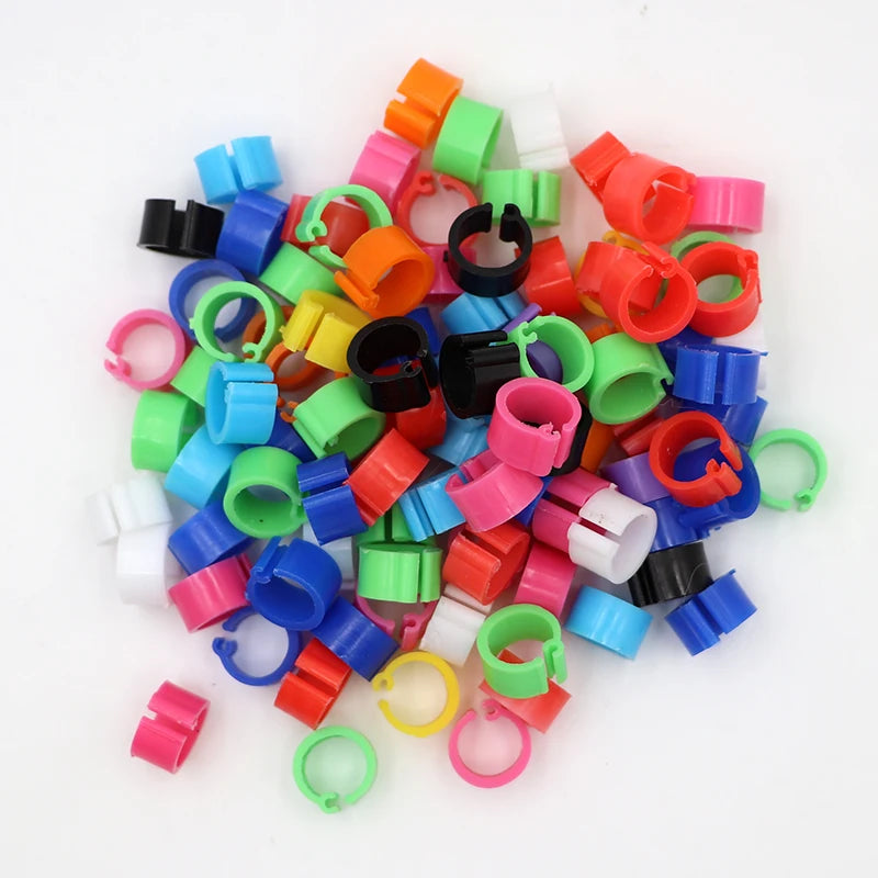 100 Piezas de aros para patas de aves en colores variados, plástico de alta calidad