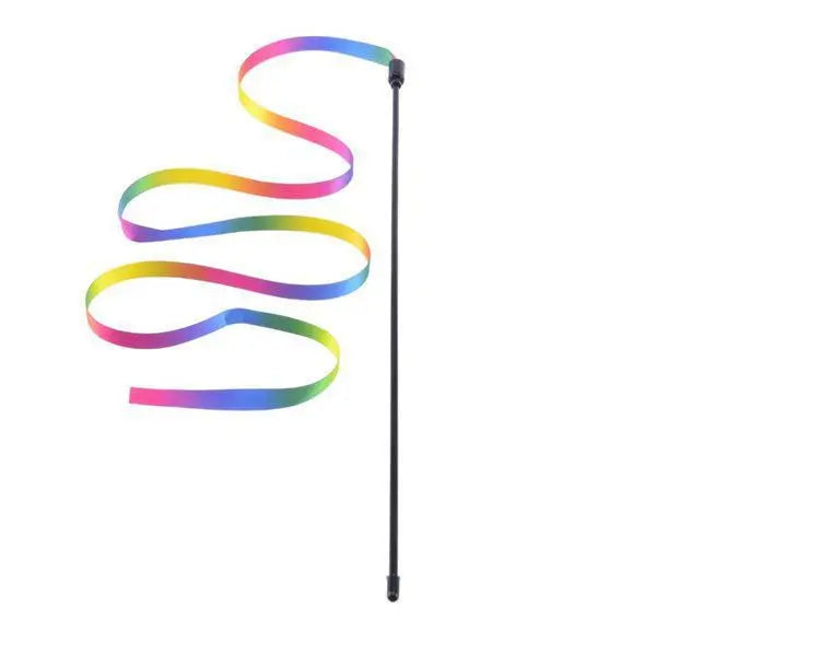 Varita Interactiva para Gatos con Cinta de Arcoíris y Pluche - Diversión y Estimulación