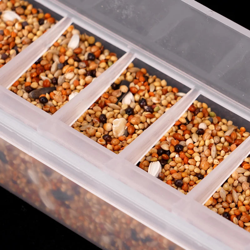 Comedero colgante para aves en plástico resistente y transparente