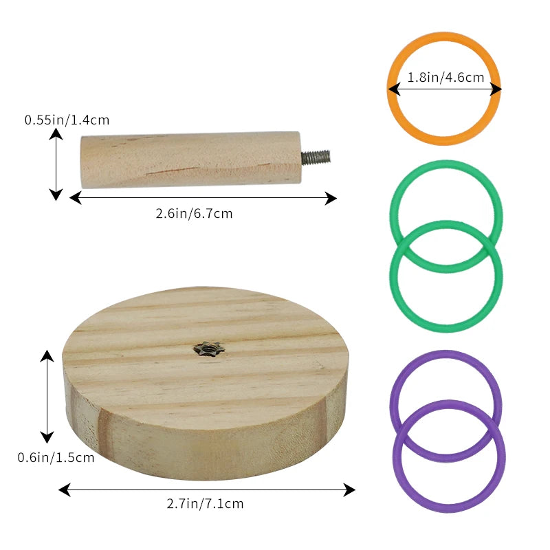 Juguete para loros con anillos de plástico y madera para entrenamiento y entretenimiento