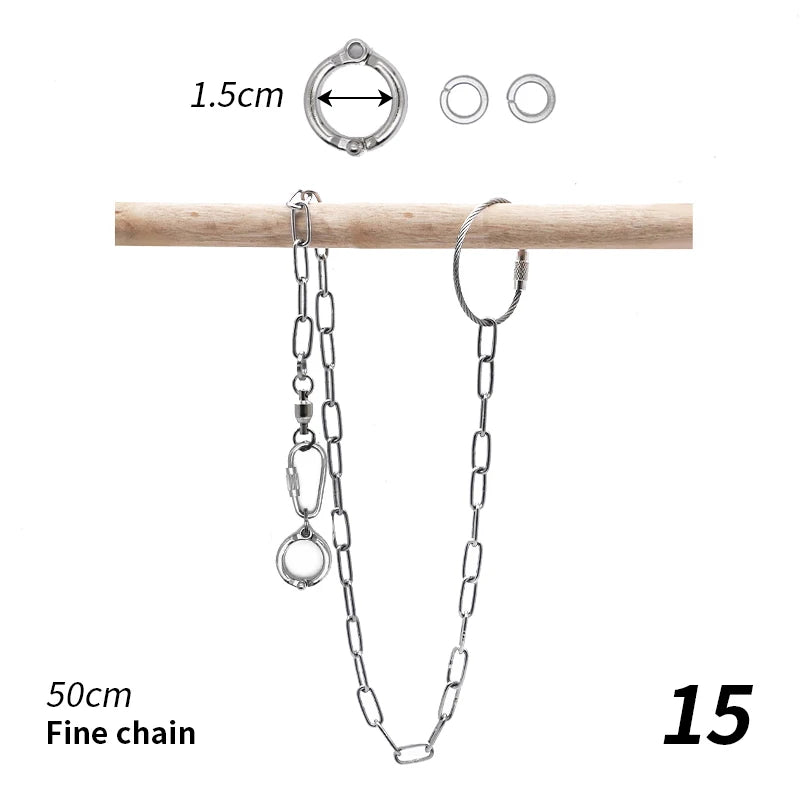 Anillo de pata para aves de acero inoxidable con cadena de seguridad de 50cm