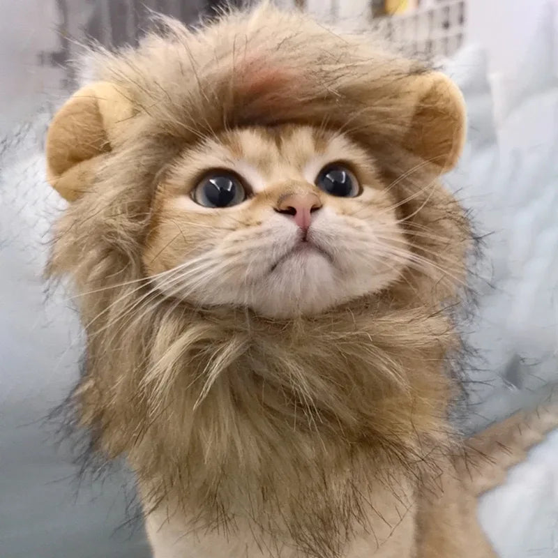 Gorro de Felpa en Forma de León para Gatos y Pequeños Perros