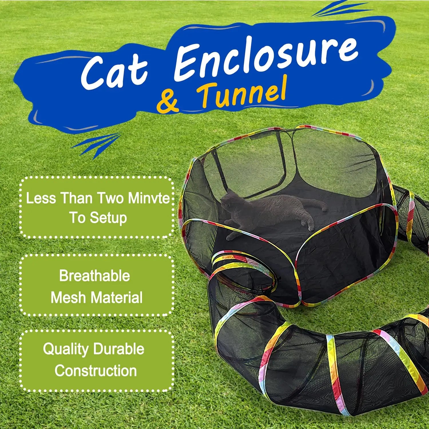 Set de enclosures para exteriores para gatos con túnel y tienda