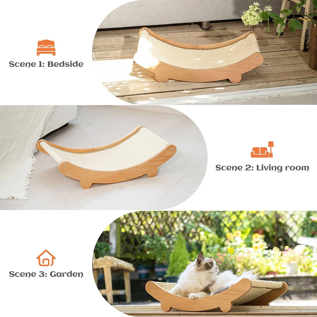 Rascador multifunción de madera para gatos con cama y rascador natural de sisal