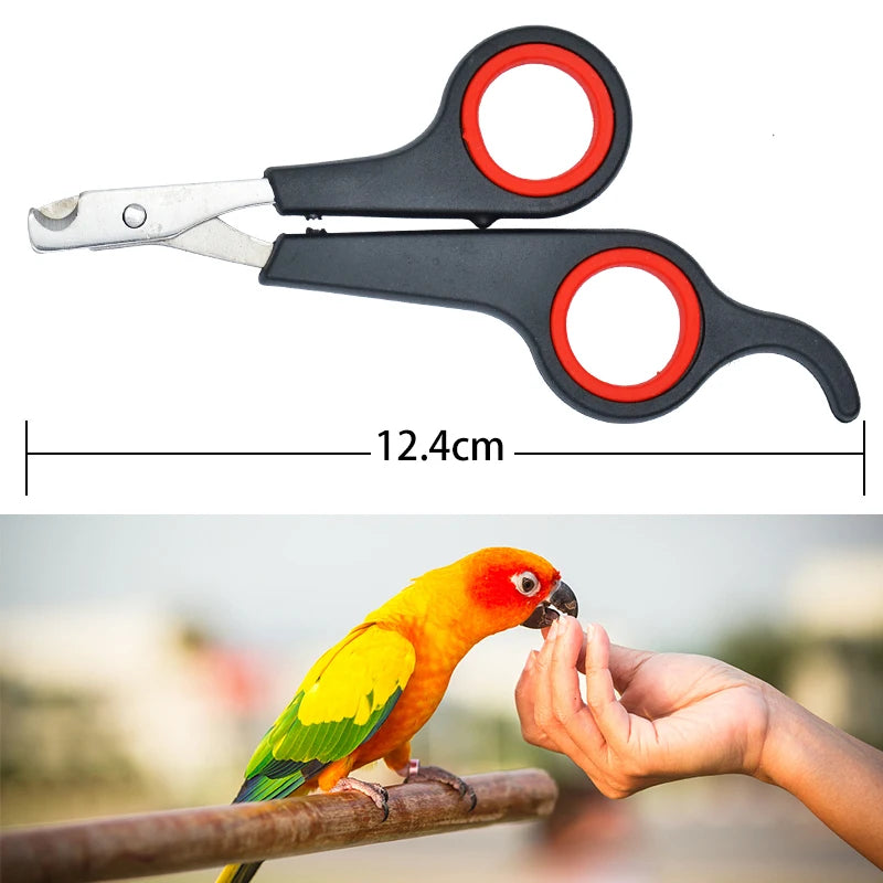 Tijeras de uñas para mascotas 12cm con mango en negro y rojo, ideales para aves, gatos, perros pequeños y conejos