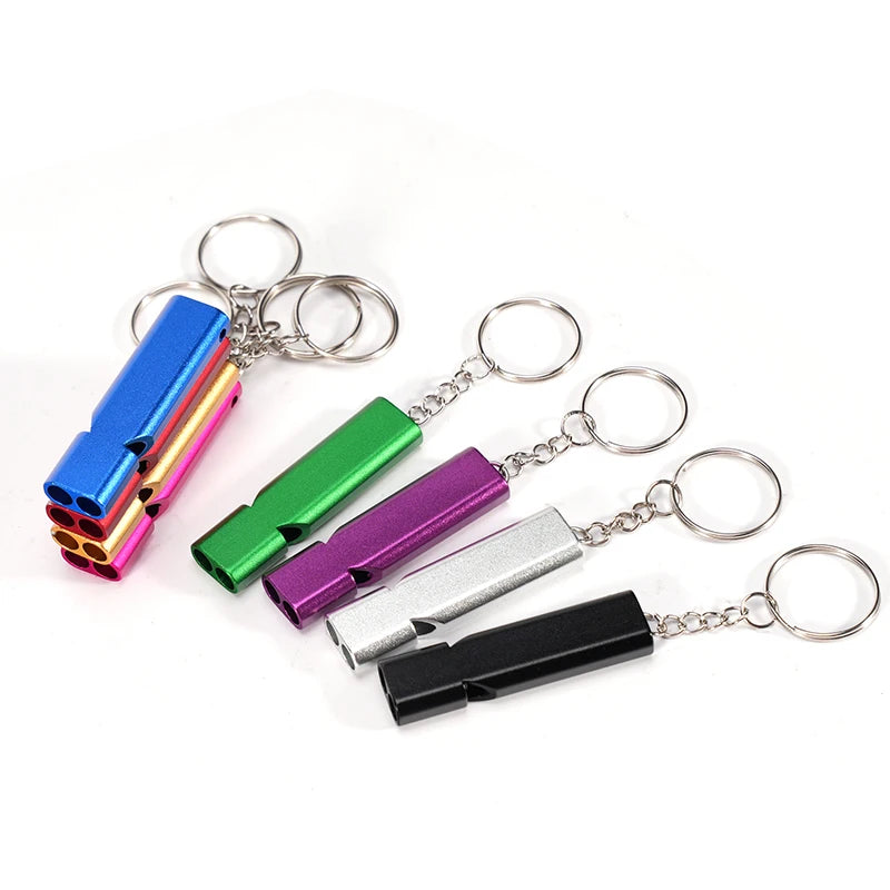 Silbato de entrenamiento para aves en acero inoxidable con acabado antioxidante portátil y llavero de emergencia