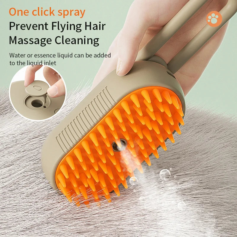 Cepillo de Grooming 3-en-1 con Función de Vapor y Eliminación de Pelo para Perros y Gatos