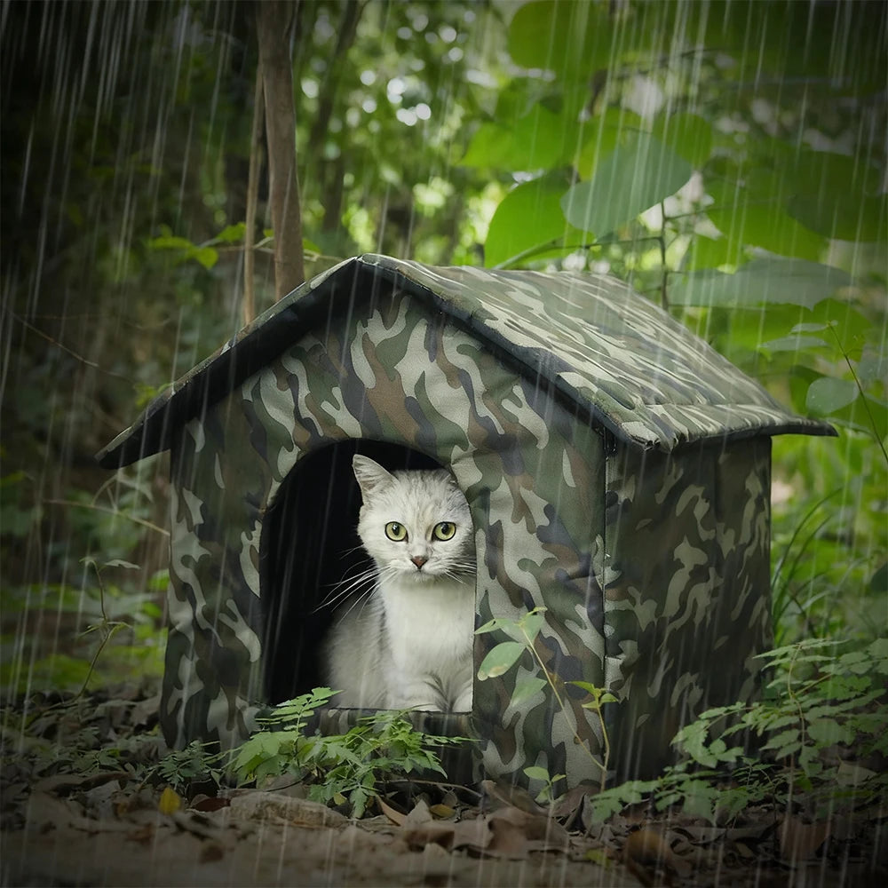 Casa exterior impermeable y plegable para gatos y pequeños animales