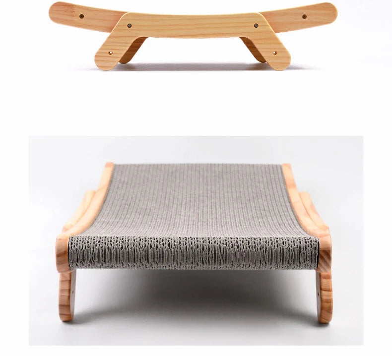 Rascador en madera para gatos con multiple niveles y accesorios de instalación