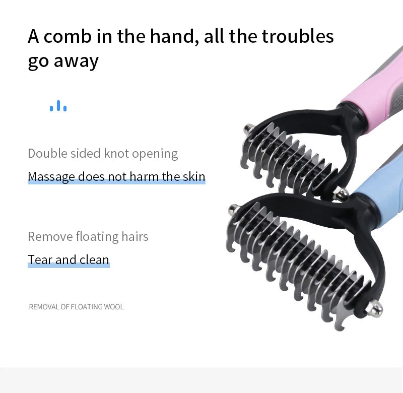 Cepillo Doble Cara para Perros y Gatos - Desenredador y Deshedding, Seguro para la piel, Manejo Ergonómico