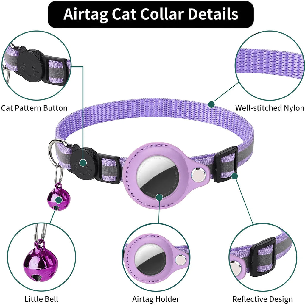 Collar para Gatos con Cascabel, Protección Reflectante y Soporte para AirTag - Seguro y Ajustable