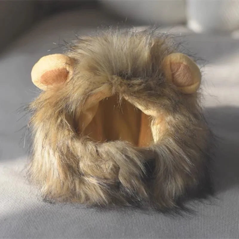 Gorro de Felpa en Forma de León para Gatos y Pequeños Perros