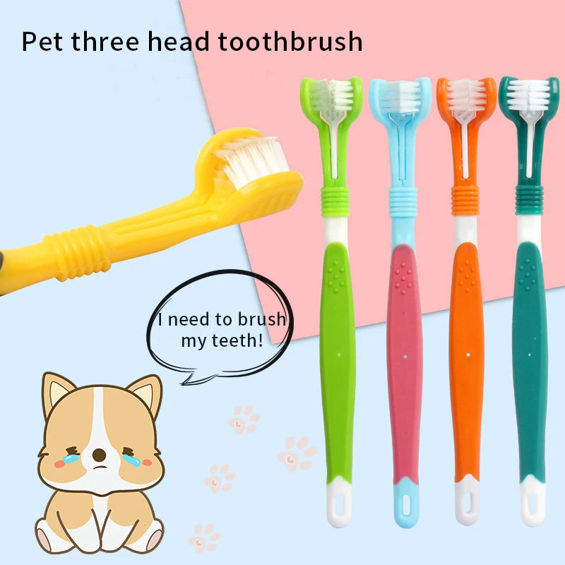 Cepillo de Dientes para Mascotas de Tres Cabezas – Limpieza Efectiva y Suave para Perros y Gatos