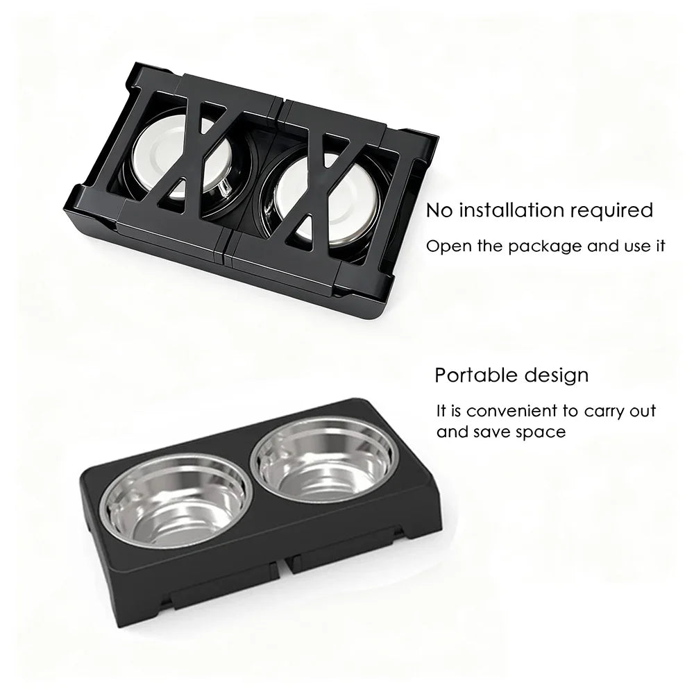 Comedero elevador ajustable para perros con doble cuenco de acero inoxidable