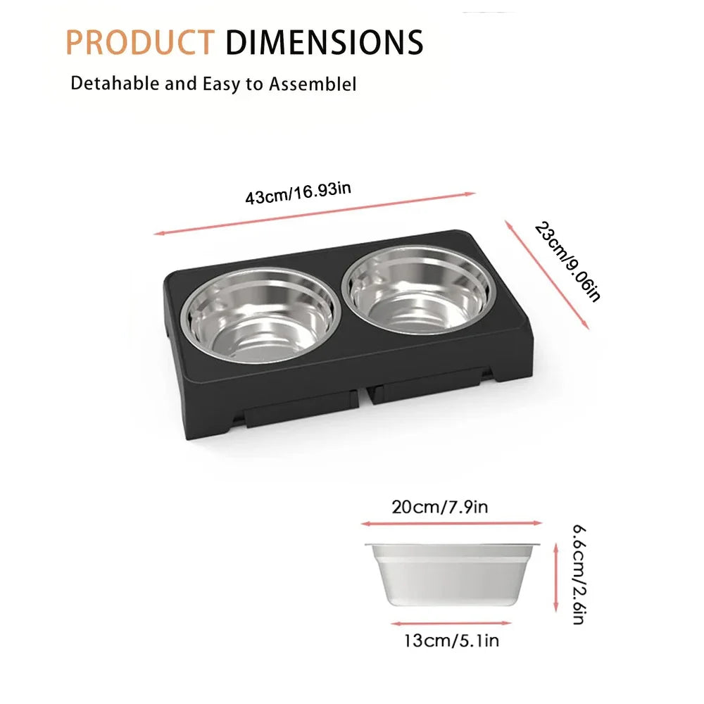 Comedero elevador ajustable para perros con doble cuenco de acero inoxidable