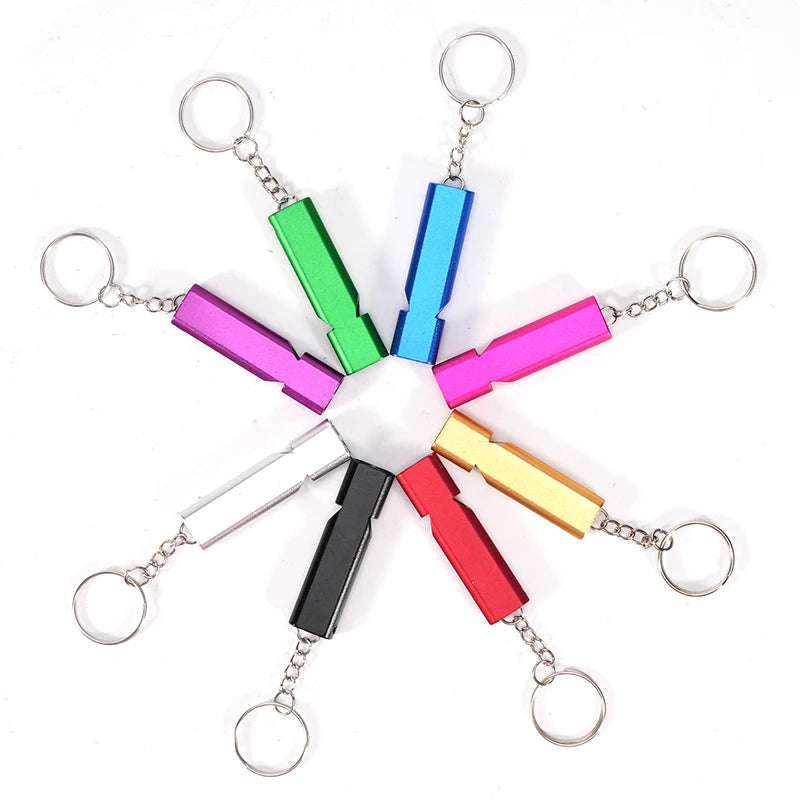 Silbato de entrenamiento para aves en acero inoxidable con acabado antioxidante portátil y llavero de emergencia