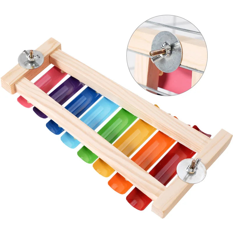 Juguete para pajaros con xilófono y comedero decorativo para aves