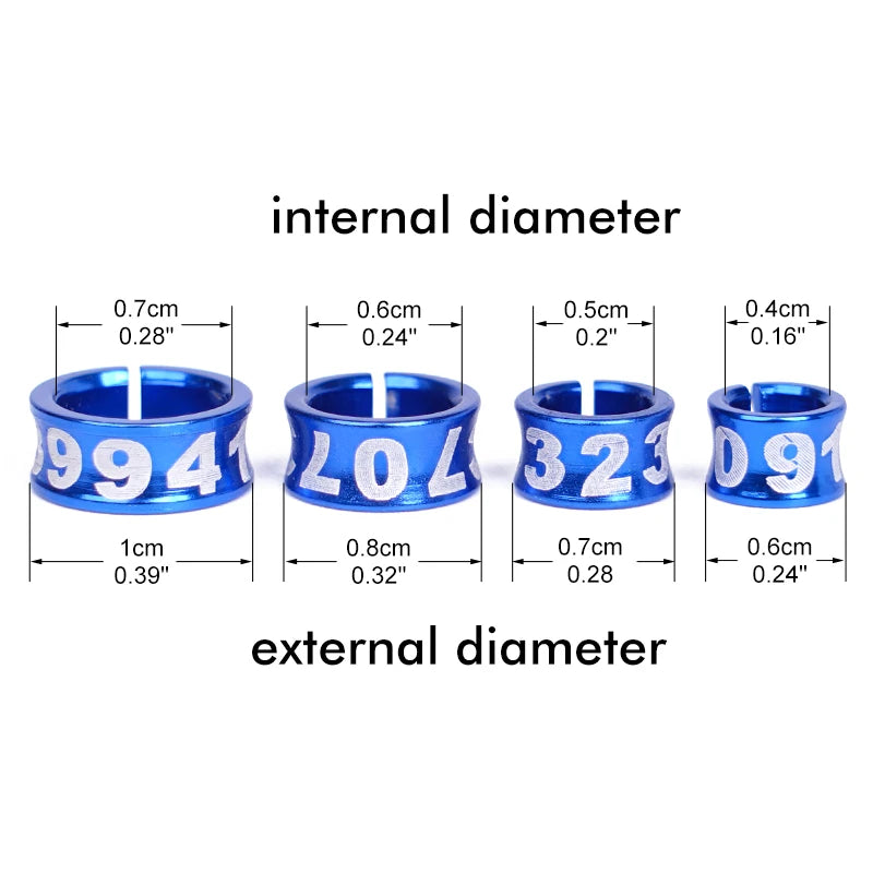 10Pcs Anillos para patas de aves en aluminio, identificación y entrenamiento al aire libre