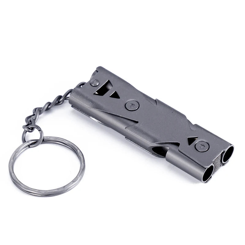 Silbato de aleación de aluminio de doble tubo para aves y actividades al aire libre