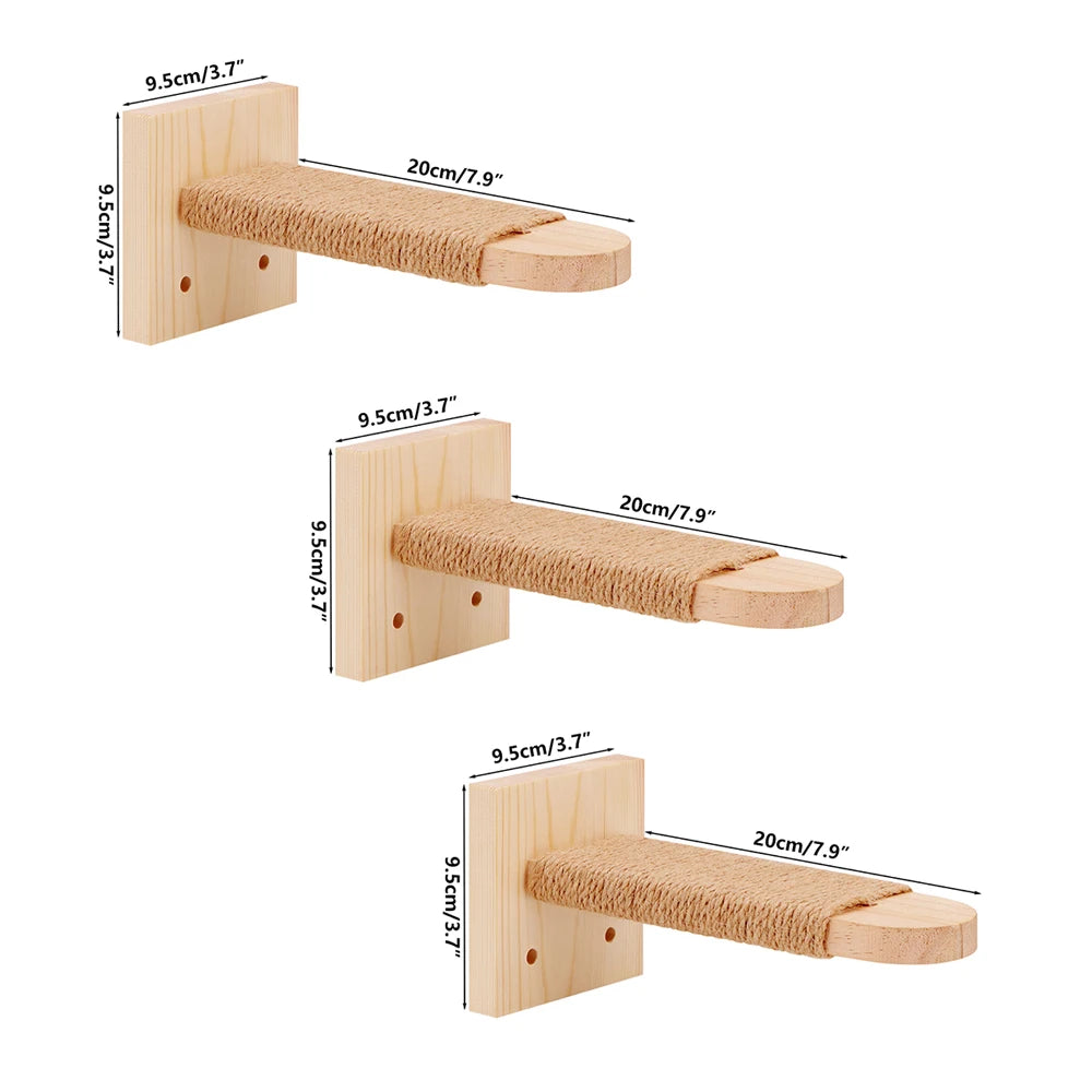 Escalera de pared para gatos de madera con cuerda de sisal y un solo nivel