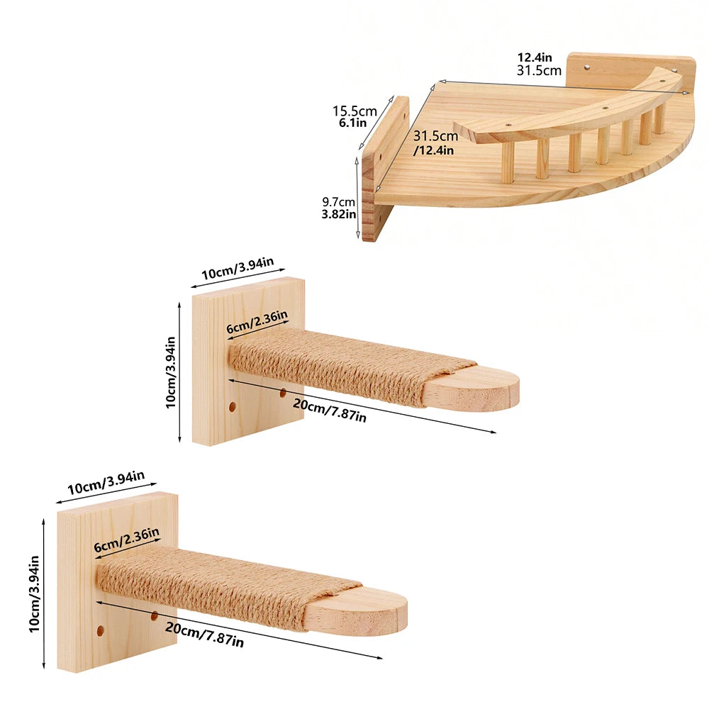 Rascador de tres niveles para gatos con escaleras y mirador
