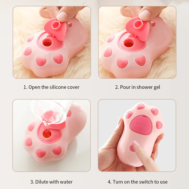 Cepillo de Grooming Eléctrico para Mascotas con Spray 3 en 1 y Carga USB