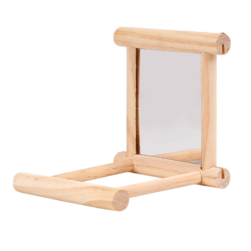 Juguete de espejo de madera con percha para aves