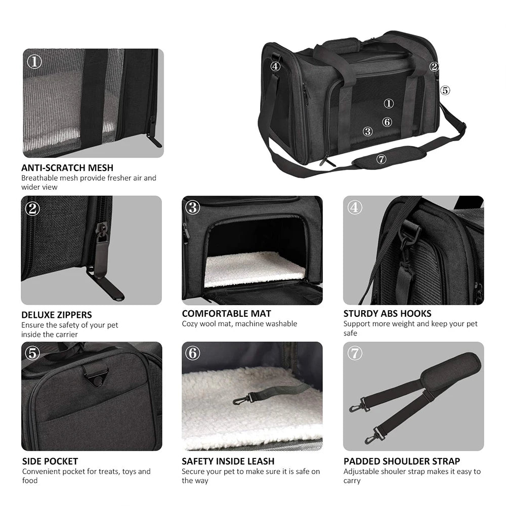 Bolsa de viaje para perros con malla protectora y acolchado para transporte seguro