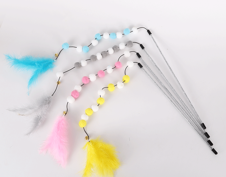 Varita con Pompon de Plumas y Colores para Gatos - Estímulo y Diversión