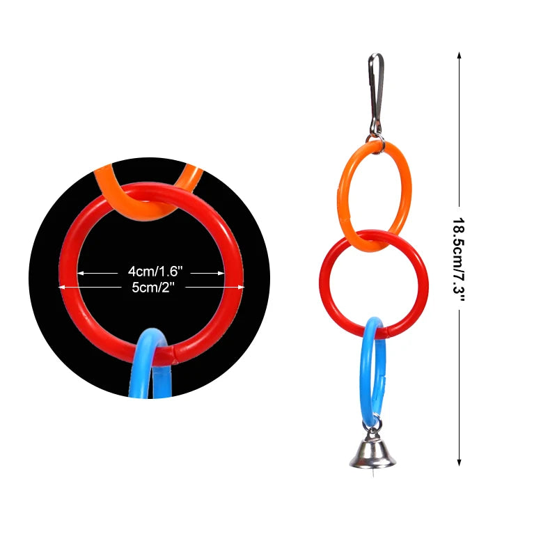 Juguete para pájaros con campana y anillo trepador colorido