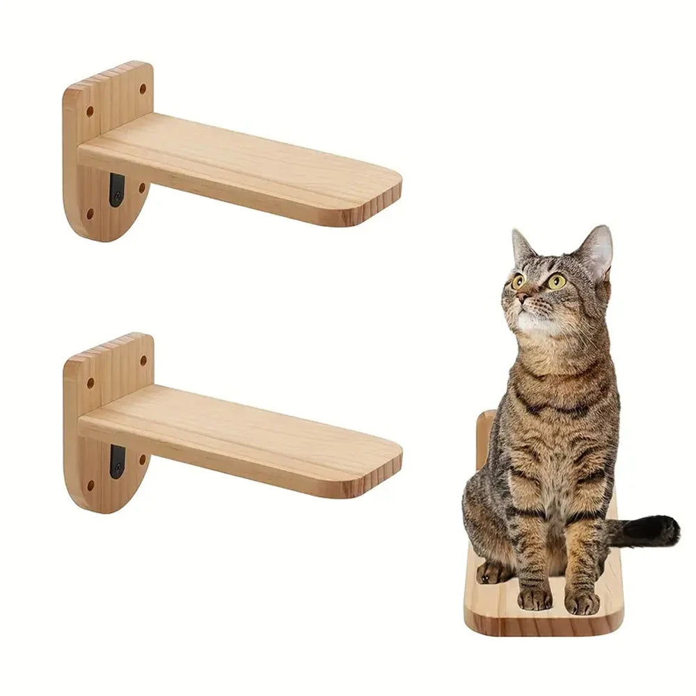 Escalera para gatos de madera con 3 niveles y soporte para pared