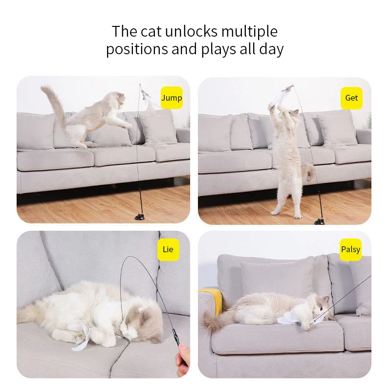 Juguete interactivo con plumas, campana y ventosa para gatos