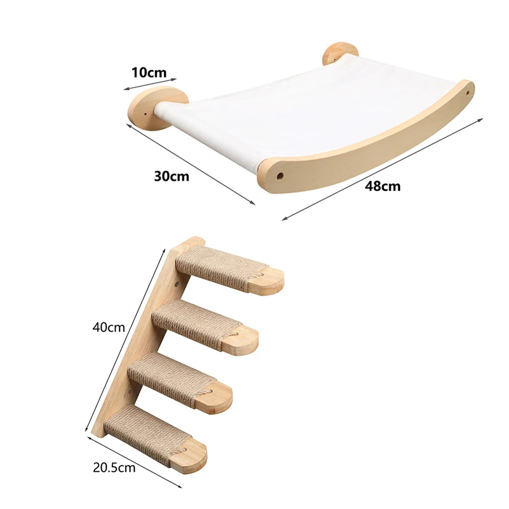 Árbol para gatos de doble nivel con hamaca y estantes de pared