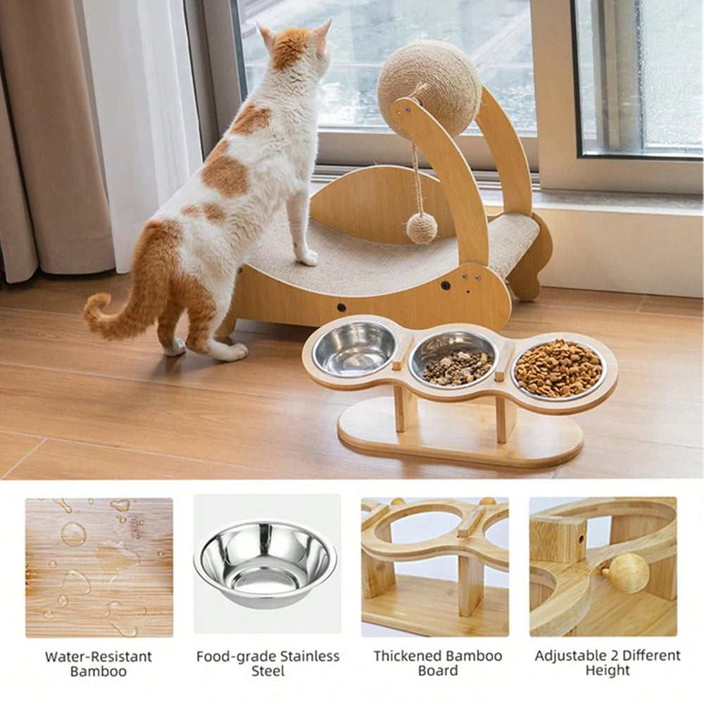 Set de 3 cuencos de acero inoxidable inclinados para gatos con diseño ergonómico